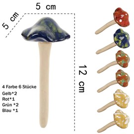 Esshogo Pack of 6 Ceramic Mushrooms, Colourful Garden Mushrooms, Pots Decoration, Ceramic Ornament, Garden Mushrooms, Garden Mushroom Decoration, Garden Decoration Mushrooms