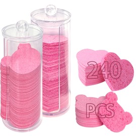 VirgoCCY 240 Pcs Compressed Facial Sponges with 2 Container, Natural Cellulose Spa Sponges for Face Cleansing, face Sponge Disposable Sponge Pads for Massage, Makeup Removal. (Heart+Bear)