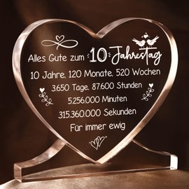 Juratar® 10th Anniversary Gifts for Couples 10th Wedding Anniversary Gifts for Him and Her Anniversary Gift for Husband Heart Shaped Acrylic Home Decoration 10 Years Anniversary for Wife
