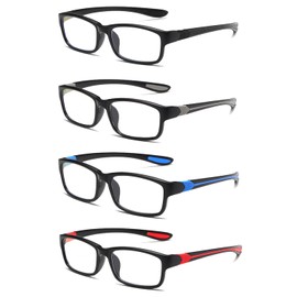 JOON-joon Reading Glasses Men 4 Pairs Ultra Light TR90 Sports Style Blue Light Blocking Readers+2.0