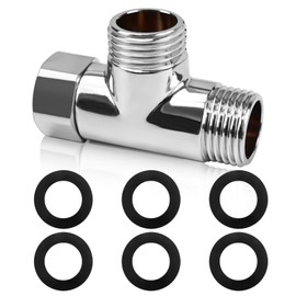 CONJURAIDE T Piece 1/2 Inch, Brass T Piece Water Connection Distributor with 6 Washers 3-Way T-Shape Adapter Shower Hose Adapter for Drinking Water Tap (Diameter 20 mm)