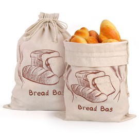 2 Pack Linen Sourdough Bread Bags, Reusable Bread Bags with Plastic Lining, 16.3 x12 Inches Bread Bags for Homemade Bread, Homemade Bread Storage for Baguettes Bread, Round Loaf