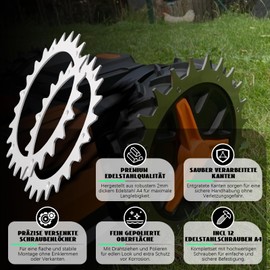 Stainless Steel Spikes Compatible with Segway Navimow i105E/i108E, Traction Improvement for Robotic Lawnmowers, Polished & Deburred, Countersunk Screw Holes, 12 x Stainless Steel Screws, Diameter 255