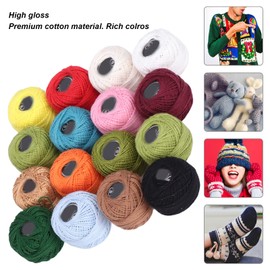 16Pcs Colored Cotton Yarn Crochet Hooks Thread High Luster Wide Application Crochet Cotton