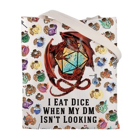 CMIM Dice DND Tote Bag RPG Gamer Gift Game Lovers Gifts I Eat Dice When My DM Isn't Looking Dungeon Master Reusable Tote Bag, 2538 Dice Dnd Tote