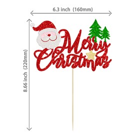 1 decoración para tarta de Navidad con purpurina roja y verde para árbol de Navidad, ciervo, Papá Noel, sombrero, decoración para tartas, decoración para fiestas de Feliz Navidad, Feliz Año Nuevo