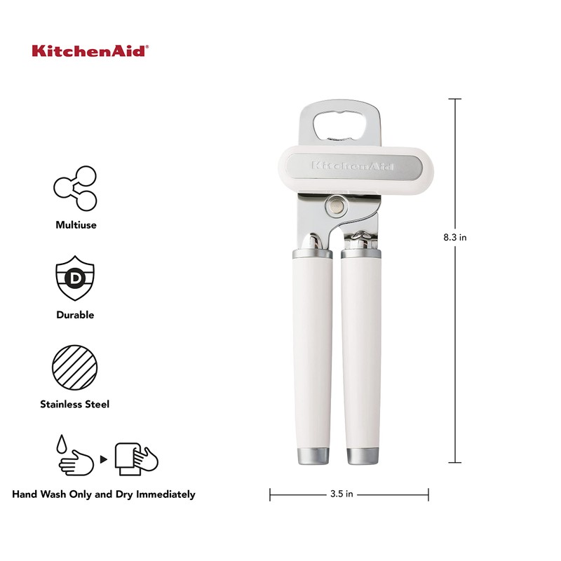KitchenAid Classic Multifunction Can Opener/Bottle Opener, 8.34-Inch, White