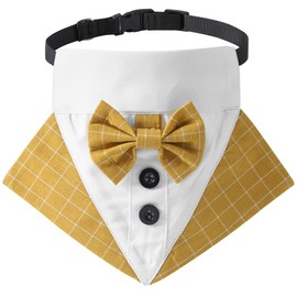 Dog Wedding Bandana Collar with Bow Tie,Adjustable Dog Valentines Tuxedo,Dog Birthday Party Wedding Attire for Small Medium Large Dogs_L(Yellow)