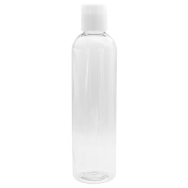 Sawtooth Brands 8 oz Clear Cosmo Plastic Bottles with White Disc Top Caps, Refillable Containers for Shampoo, Lotion, and Cream - Travel Size (4)