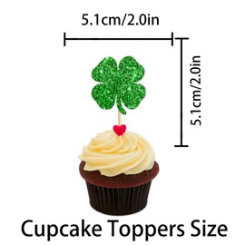 W Four Leaf Clover Topper for St Patrick's Day Lucky Theme Party Favors Decorations Cheer to Men Women Happy Birthday Party Decor Supplies 18pcs Green Glitter