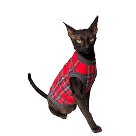 Kotomoda cat's sweater Plaid Red Grey Naked Cat Hairless Sphynx Cat Clothes (XL)