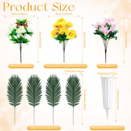 Riceshoot Spring Cemetery Flowers with Grave Vase Silk Artificial Memorial Flower Bouquet Fake Peony Lily Chrysanthemum Flowers Easter Grave Flower for Cemetery Gravesite Headstones Decor(Pink Lily)
