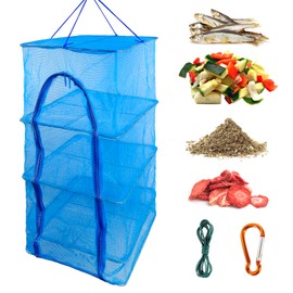 Hanging Drying net, 4-Layer Foldable Fish Drying net, 13.7 * 13.7 * 24.1 inches Foldable herb Drying Rack for Drying Fruits, Vegetables and Herbs with Zipper Opening - Blue