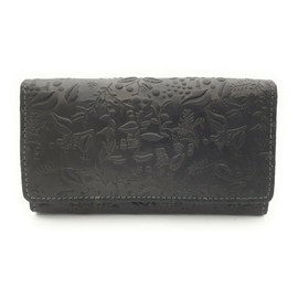 Hill Burry Genuine Leather Women's Floral Purse with RFID Protection, black, coin purse