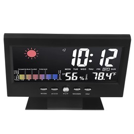LED Color Screen Weather Forecast Alarm Clock Multifunctional Temperature Black for Bedroom