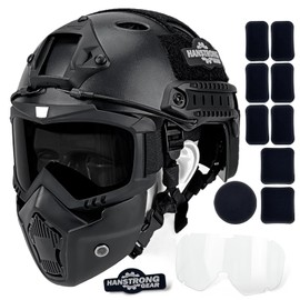 Airsoft Helmet and Mask Tactical Paintball Black PJ Type Fast Helmet with Detachable Adjustable Goggles Airsoft Full Face Masks Protection