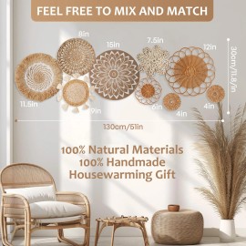 Kjqjly 9 Pcs Boho Wall Basket Decor Handmade Wicker Basket Wall Decor Set Woven Wall