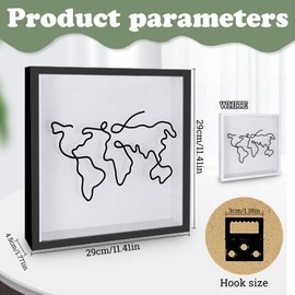 FuninCrea Large Size 29*29CM Adventure Archive Box Travel Memory Box Frame with Slot and World Map Design, Ticket Shadow Box Wooden Ticket Box to Store Tickets Postcards Souvenirs (Black, 29x29x4.5cm)