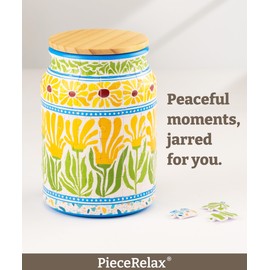 PieceRelax 3D Puzzle Jar 128 Plastic Pieces for Adults - Summer Blossoms Use Includes Divider Pen & Utensil Holder with Wooden Lid Dining,Study Living Room Medium [BA1016]