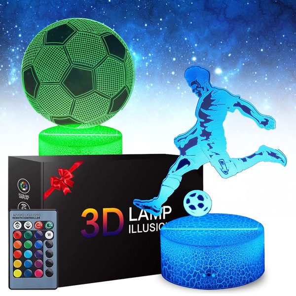 Zeaky Veilleuse 3D de Football, Jouet de Lampe à Illusion LED avec 2 Motifs et 16 Changements de Couleur et Télécommande, Cadeau d'anniversaire de Noël pour Garçons ou Filles