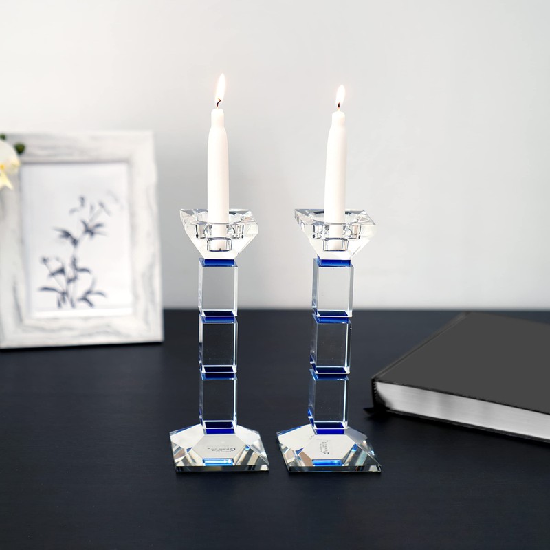Crystal Candle Holders Set of 2-8" Tall Candlestick Holder for