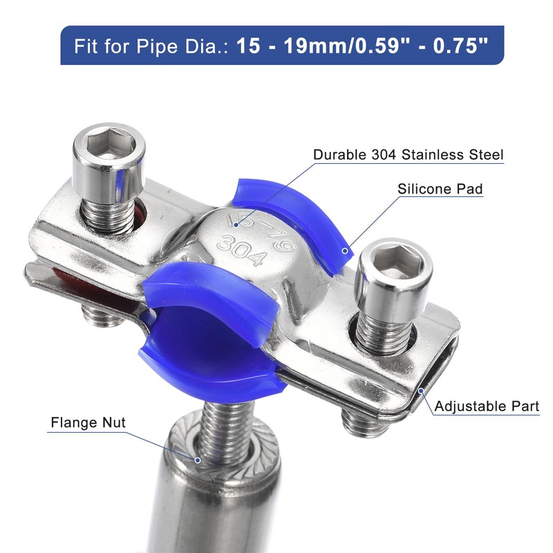 sourcing map 2Pcs Stainless Steel Pipe Supports Wall Mount Ceiling