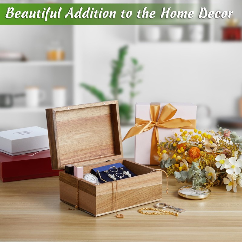 DRASTAR Keepsake Box, Acacia Wood Memory Box with Hinged Lids,