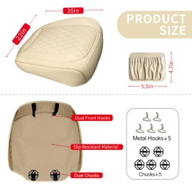 2 Pack Leather Front Car Seat Cover Bottom Car Seat, Anti-Slip and Full Wrap Driver Car Seat Protectors with Storage Pocket, Luxury Waterproof Bottom Auto Seat Cushion Pad Mat for Most Vehicles(Beige)