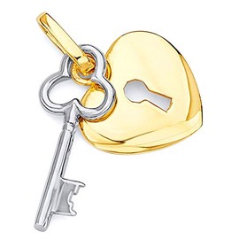 14k REAL Two Tone Gold Key to My Heart Charm Pendant