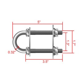 NovelBee 2-Pack of Stainless Steel Bow Stern Eye Tie Down U Bolt with Nuts and Washers,Stock Dia.1/3" (Length:5")