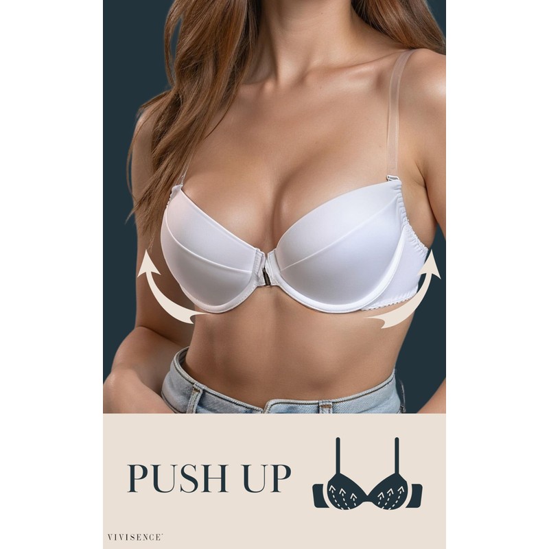 Vivisence Women's Clear Strap Bra Push Up Invisible Backless Clear