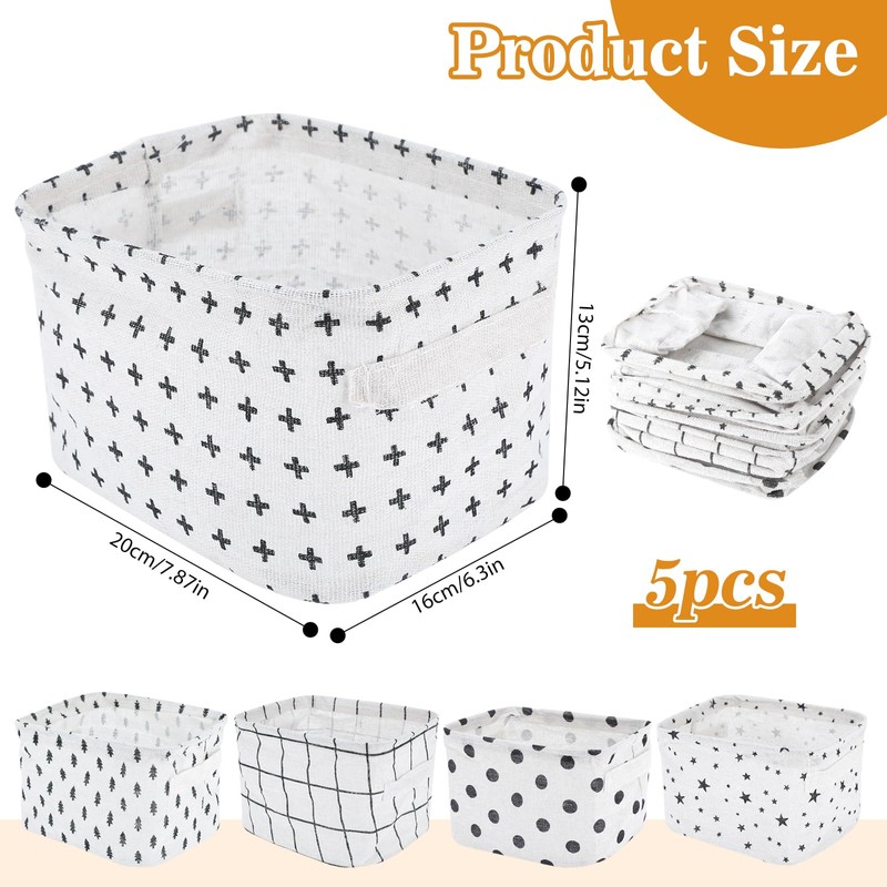 5 Pack Small Fabric Storage Baskets, Collapsible Square Bathroom Storage