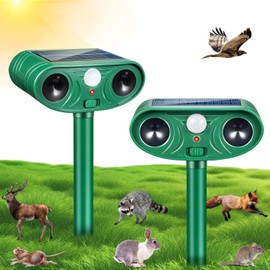 2026 Upgraded Solar Animal Repellent Ultrasonic Outdoor, 2 Pack IP65 Waterproof Deer Repellent & Cat Deterrent with Motion Sensor, Effective Squirrel Racoon Rabbit Skunk Repeller for Yard Garden