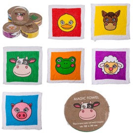 KAMACA Magic Towels, Set of 6, Size Approx. 30 cm x 30 cm Each, with Wonderful Motifs, Made from 100% Cotton, Farm Animals