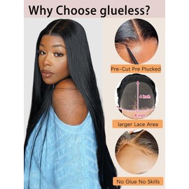 Ecibeny Glueless Wigs Human Hair Pre Plucked Pre Cut 7x4 Straight Lace Front Wigs Human Hair Closure Wigs Human Hair 180% Density Lace Front Wigs for Women (natural color 24 inch)