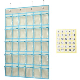 KEEPJOY Classroom Pocket Charts for Cell Phone Calculator Holders, Pocket Organizer for Cell phone Jail with 30 Clear Pockets chart Size 33.5 x 24.5 Inch Classroom Pocket Storage (Beige-30pockets)