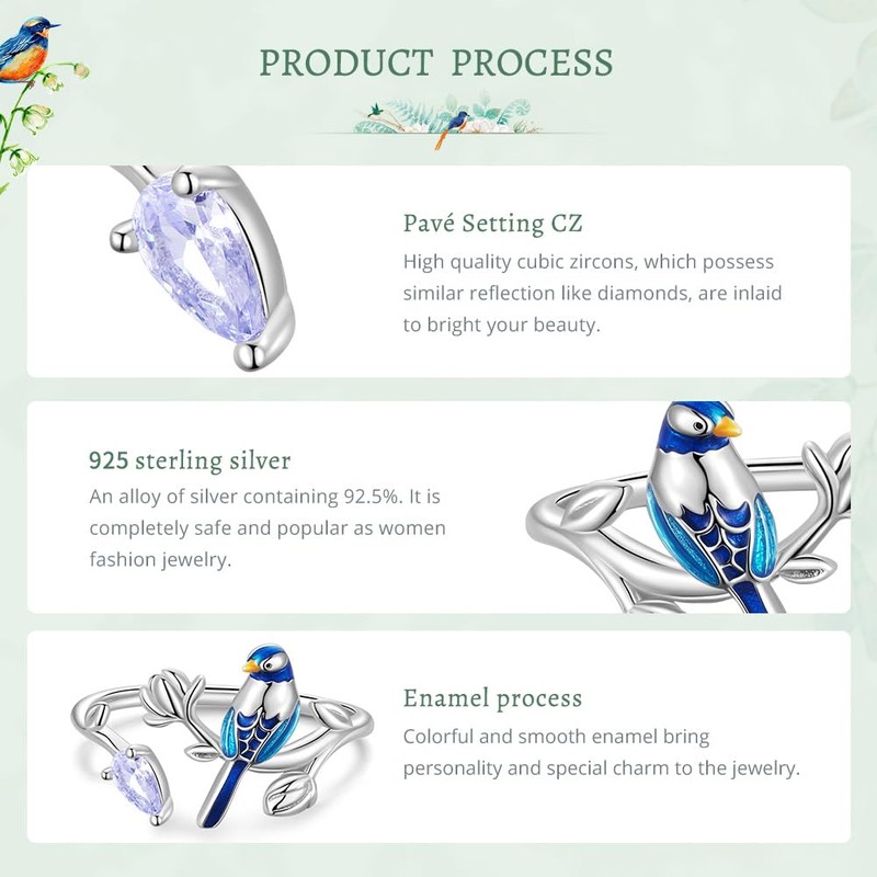 Sterling Silver Ring for Women Girls,Bird Adjustable Stackable Rings for