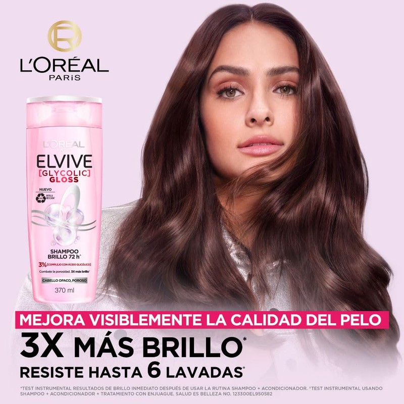 L'Oréal Paris Elvive Champú Glycolic Gloss, con Ácido Glicólico, 370