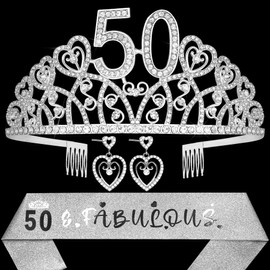 50th Birthday Gifts for Women,50th Birthday Crown,50th Bday Tiara and Sash,50 and Fabulous,Gift for 50 Year Old Woman,50th Bday Sash,50th Birthday Party Favor,50th Birthday Decorations for Her