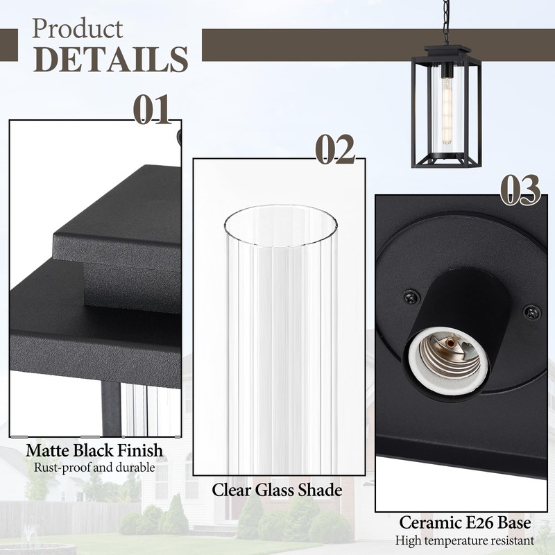 Osimir Outdoor Pendant Light, 14" Large Dusk to Dawn Outdoor