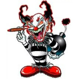 CLOWN WITH BOMB STICKER HELMET STICKER BUMPER STICKER LAPTOP STICKER TOOLBOX
