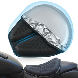 SKYJDM Foldable Motorcycle Seat Cushion with Seat Pad Sunshade Cover, Large 3D Honeycomb Structure Shock Absorption & Breathable Motorcycle Gel Seat Pad for Long Rides