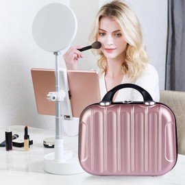 Balakaka Women's Hard Shell Cosmetic Case, 14 Inch ABS Cosmetic Bag, Vanity Case, Travel Bag with Handle and Zip, Beauty Case Hard Shell for Travel Trips, Rose Gold2, Cosmetic case