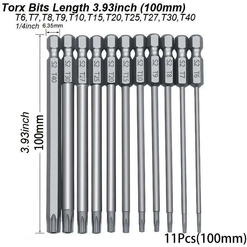 Magnetic Torx Head Screwdriver Bit Set, S2 Steel Long Drill