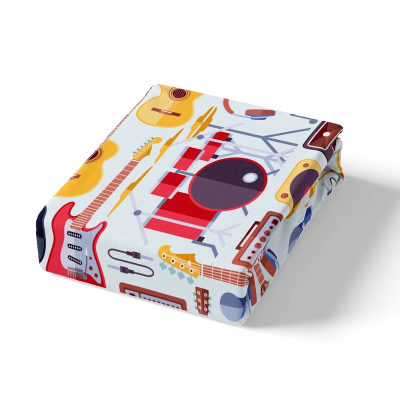 Manfei Musical Kids Fitted Sheet Twin Size, MusicalGuitar Radio Drum