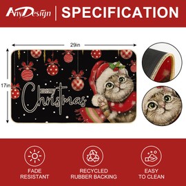AnyDesign Christmas Doormat Xmas Cat Door Mat with Anti-Slip Rubber Back Non Slip Front Door Rectangle Rugs Floor Mat for Indoor Outdoor Home Kitchen Bedroom Bathroom Entrance Porch, 17 x 29 Inch