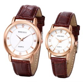 JewelryWe Pair of Watches Analogue Quartz Partner Friendship Watch Classic Simple Leather Strap Couple Watch for Men Women Black/Brown, Set of 4 brown pairs of watches, Strap.