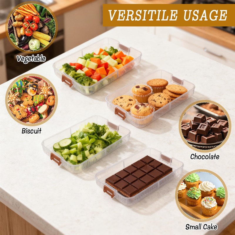 BOUTICOL 4-Layer Stackable Cookie Container with Lids, Portable Plastic Airtight