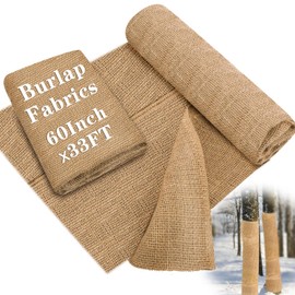 Buryeah 60 Inch x 33 ft Burlap Fabrics Roll Natural Jute Burlap Tree Wraps Protector Winter Frost Plant Blankets Cloth Weed Barrier Fabric Garden Plants for Winter Outdoor Trees Shrubs Party