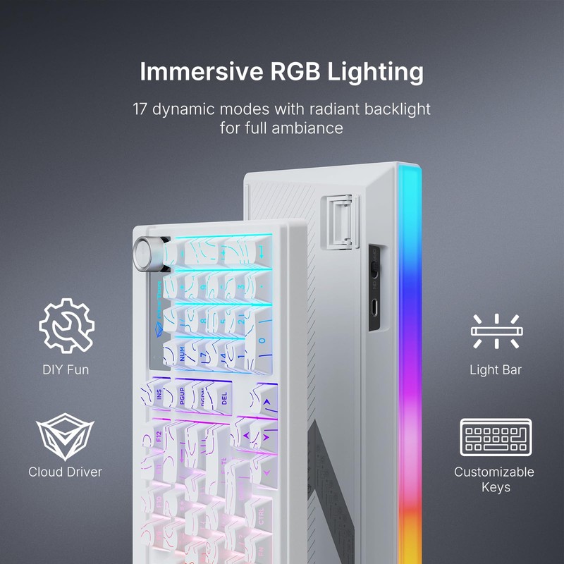 MEETION Wireless Gaming Keyboard, 98-Key Tri-Mode RGB Backlit, White